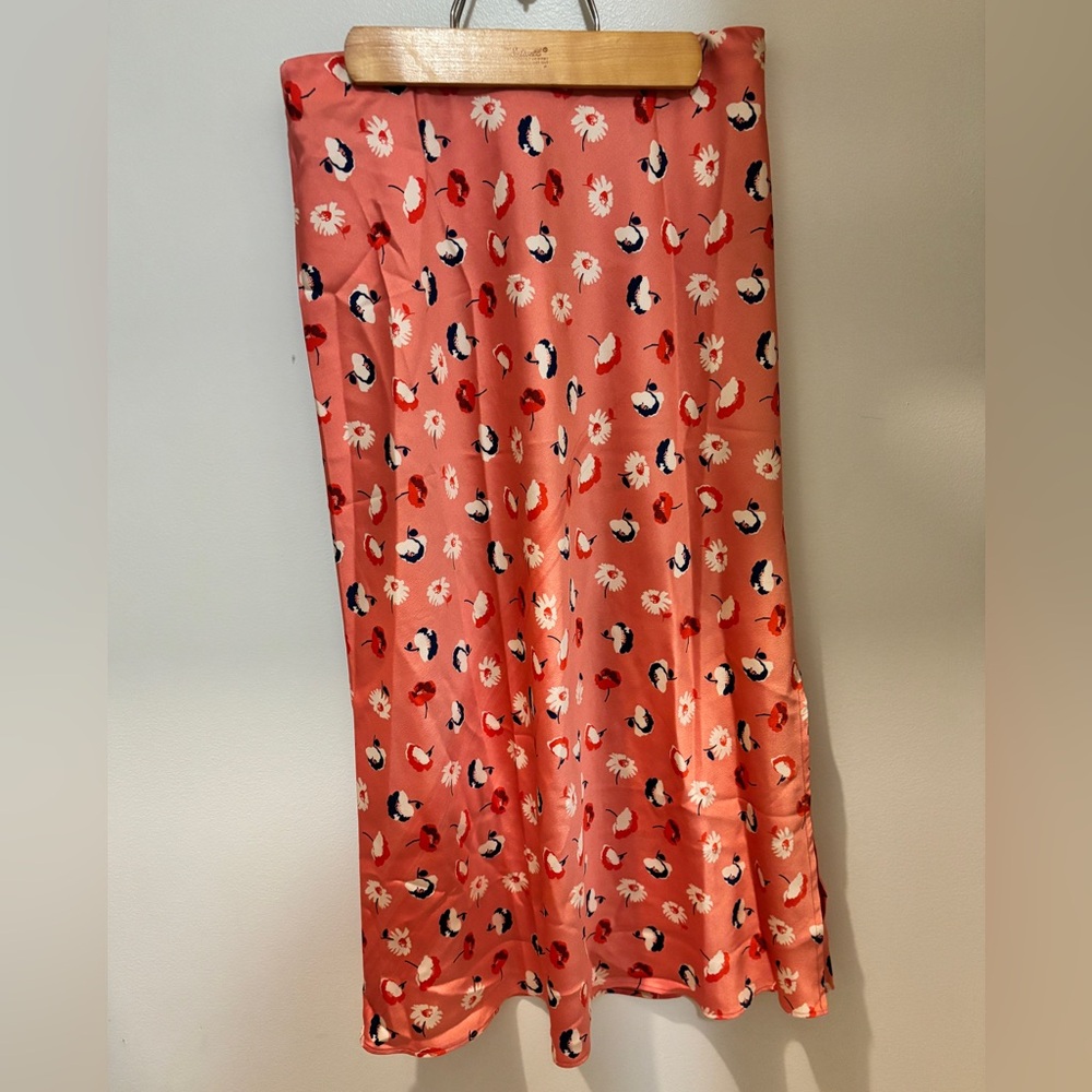 LOFT Pink Floral Midi Skirt Medium Petite